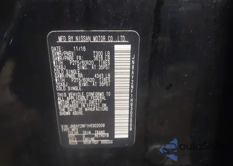 2017 Nissan Armada Platinum from USA, damaged, VIN JN8AY2NF1H9302009